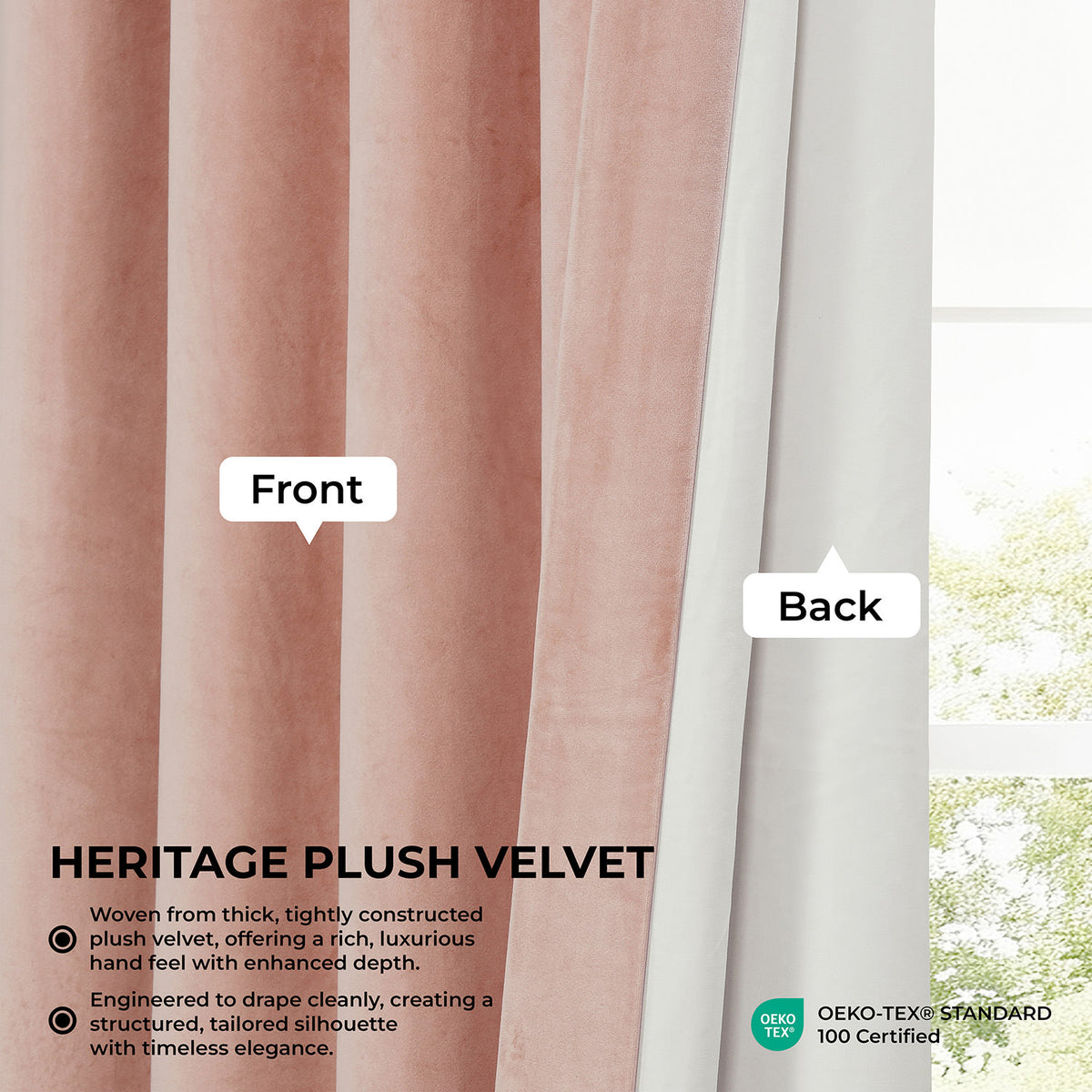 Peach Blossom Heritage Plush Velvet Room Darkening Curtain