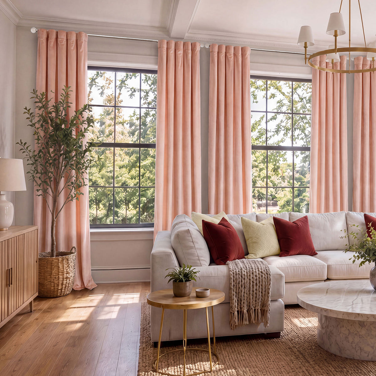 Peach Blossom Heritage Plush Velvet Room Darkening Curtain
