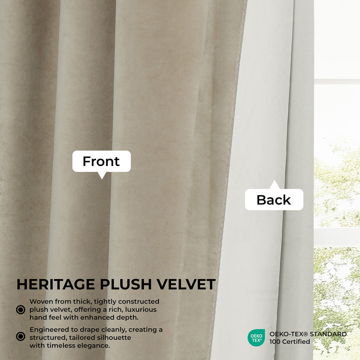 Macchiato Beige Heritage Plush Velvet Room Darkening Curtain