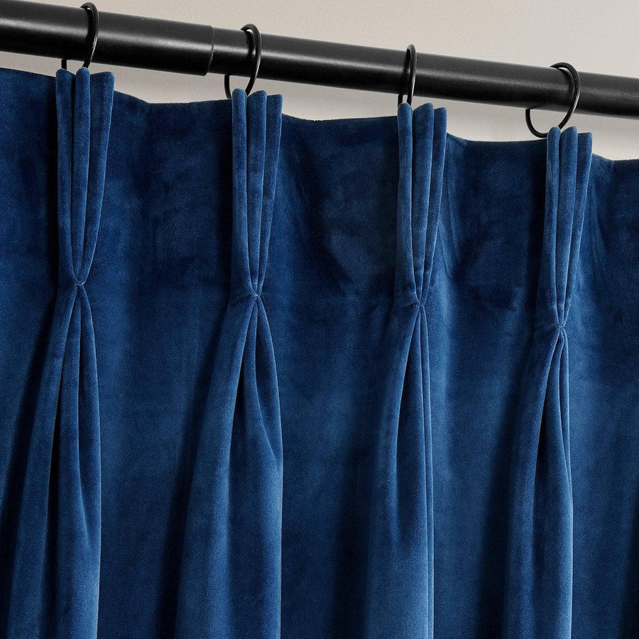 Pisces Blue French Pleat Heritage Plush Velvet Curtain - HalfPriceDrapes.com