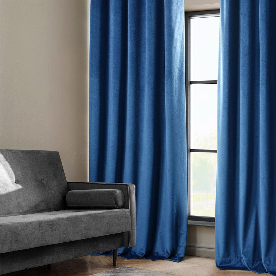 Pisces Blue Heritage Plush Velvet Custom Curtain - HalfPriceDrapes.com