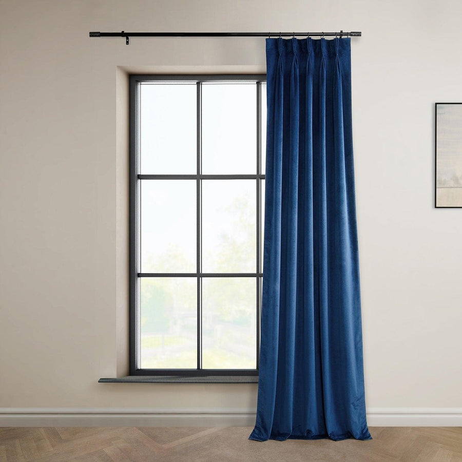 Pisces Blue French Pleat Heritage Plush Velvet Curtain - HalfPriceDrapes.com