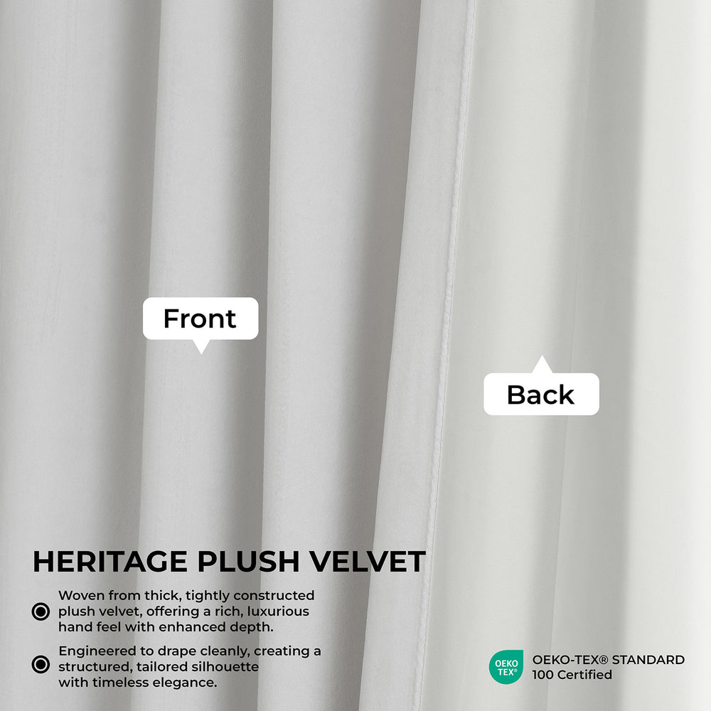 White Heritage Plush Velvet Room Darkening Curtain
