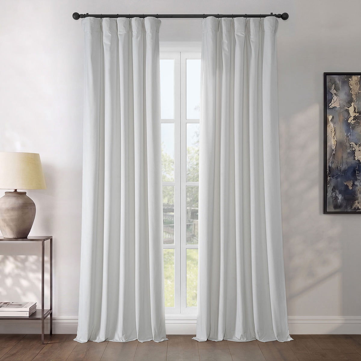 White Heritage Plush Velvet Room Darkening Curtain