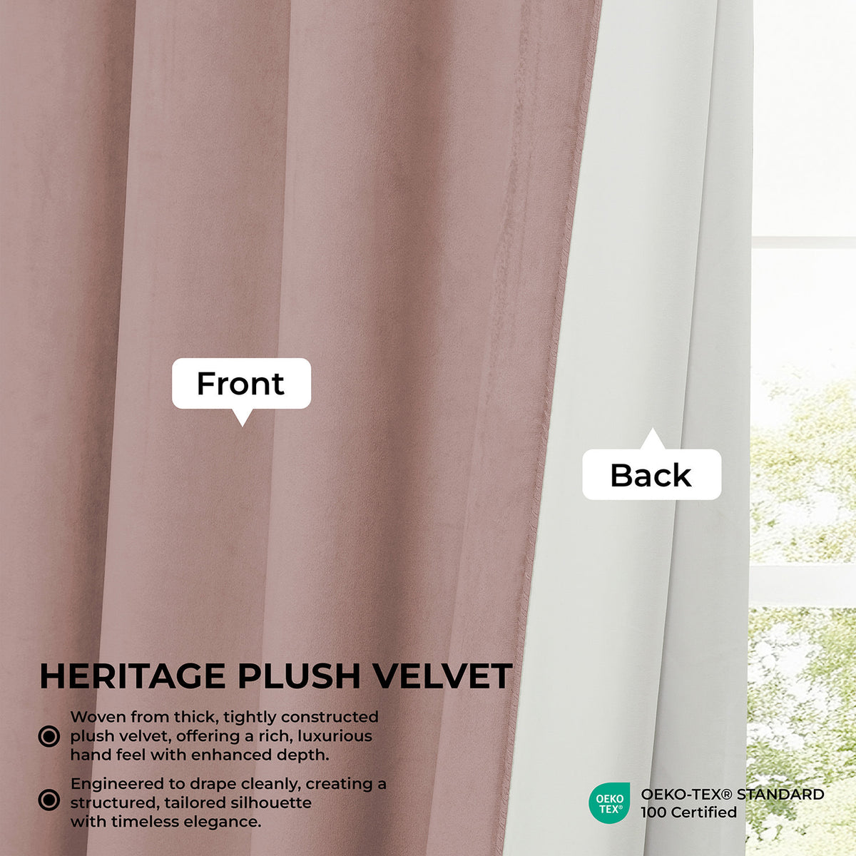 Light Pink Heritage Plush Velvet Room Darkening Curtain