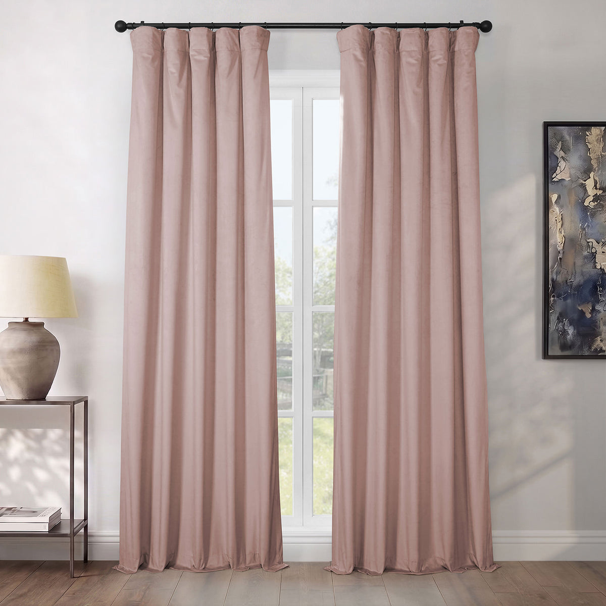 Light Pink Heritage Plush Velvet Room Darkening Curtain