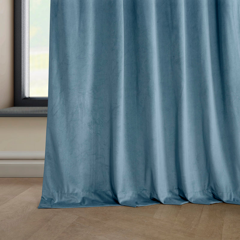 Light Blue Heritage Plush Velvet Custom Curtain