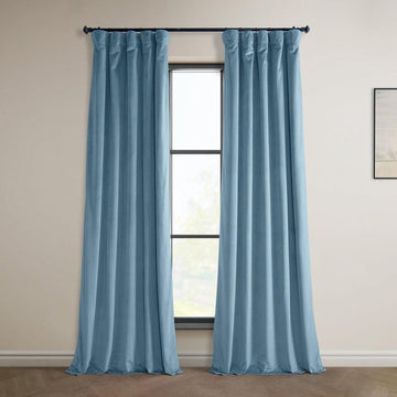Light Blue Heritage Plush Velvet Room Darkening Curtain