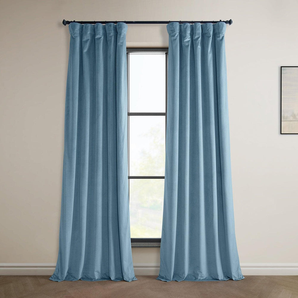 Light Blue Heritage Plush Velvet Curtain - HalfPriceDrapes.com