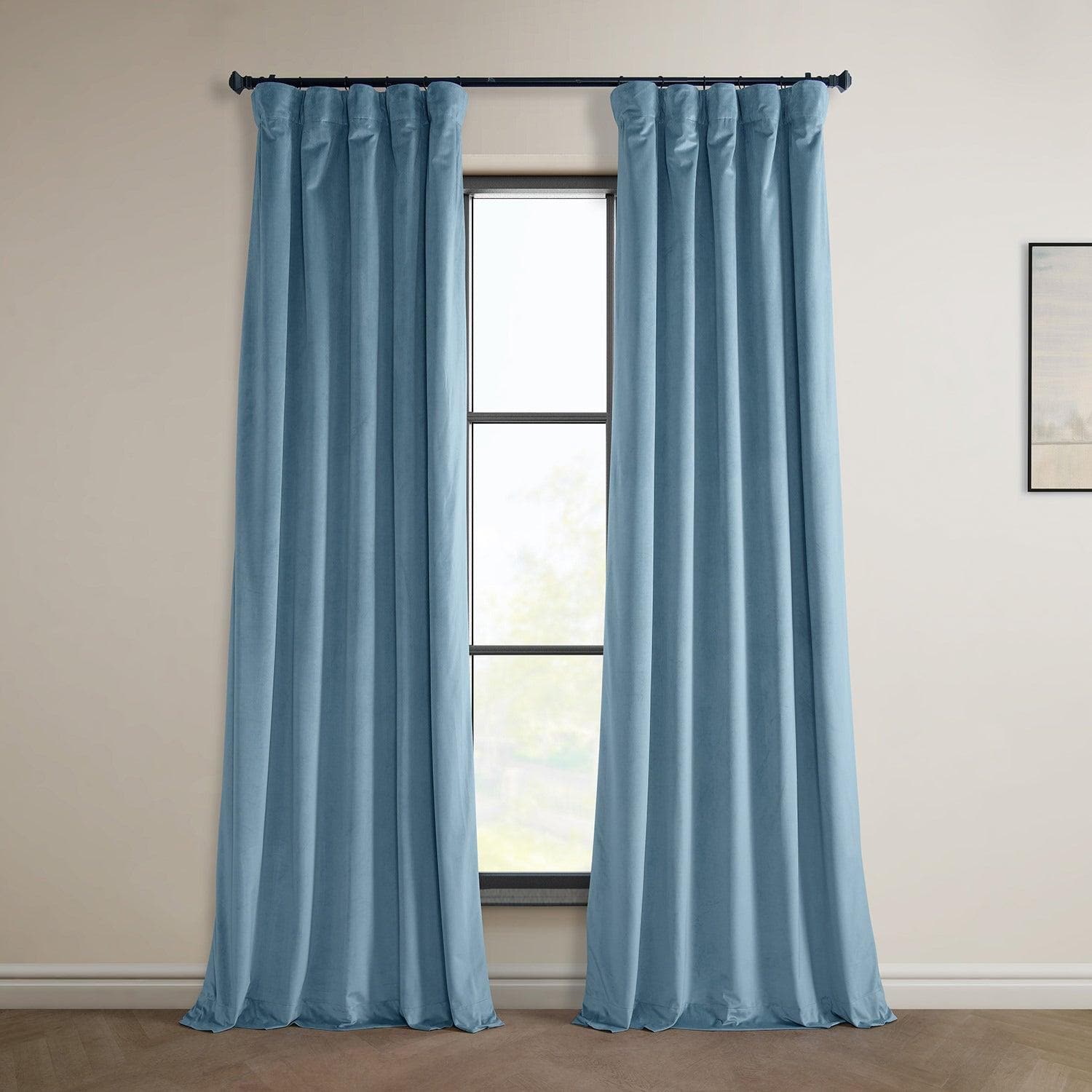 Light Blue Heritage Plush Velvet Curtain - HalfPriceDrapes.com