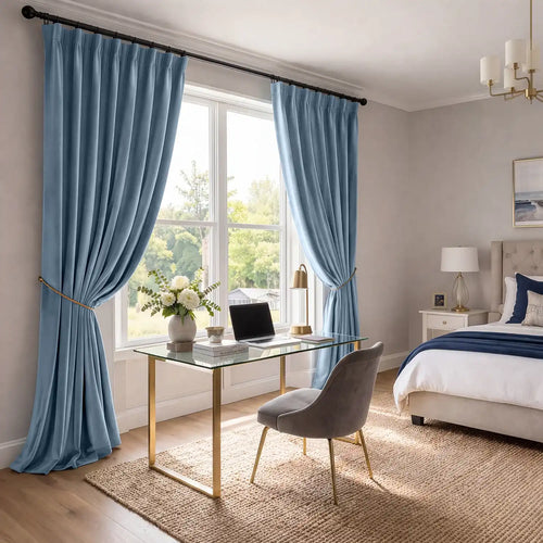 Light Blue Heritage Plush Velvet Custom Curtain