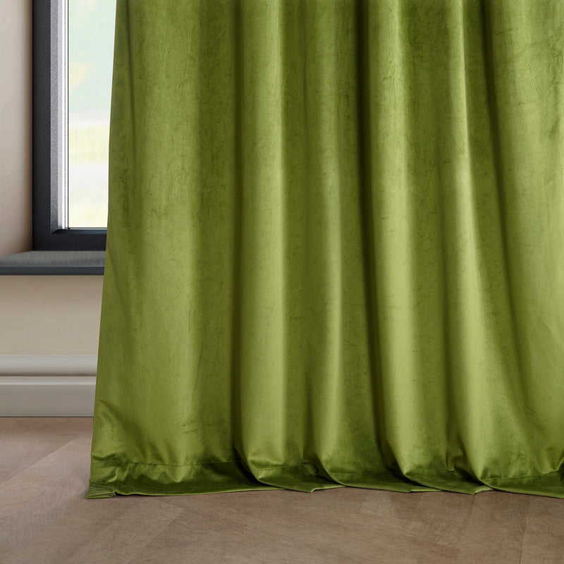 Dark Yellow Green Heritage Plush Velvet Custom Curtain