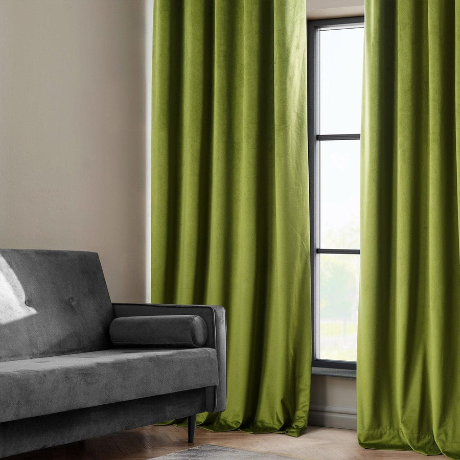 Dark Yellow Green Heritage Plush Velvet Custom Curtain - HalfPriceDrapes.com