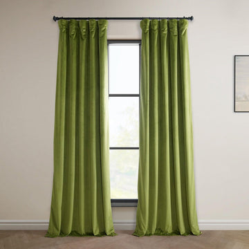 Dark Yellow Green Heritage Plush Velvet Room Darkening Curtain