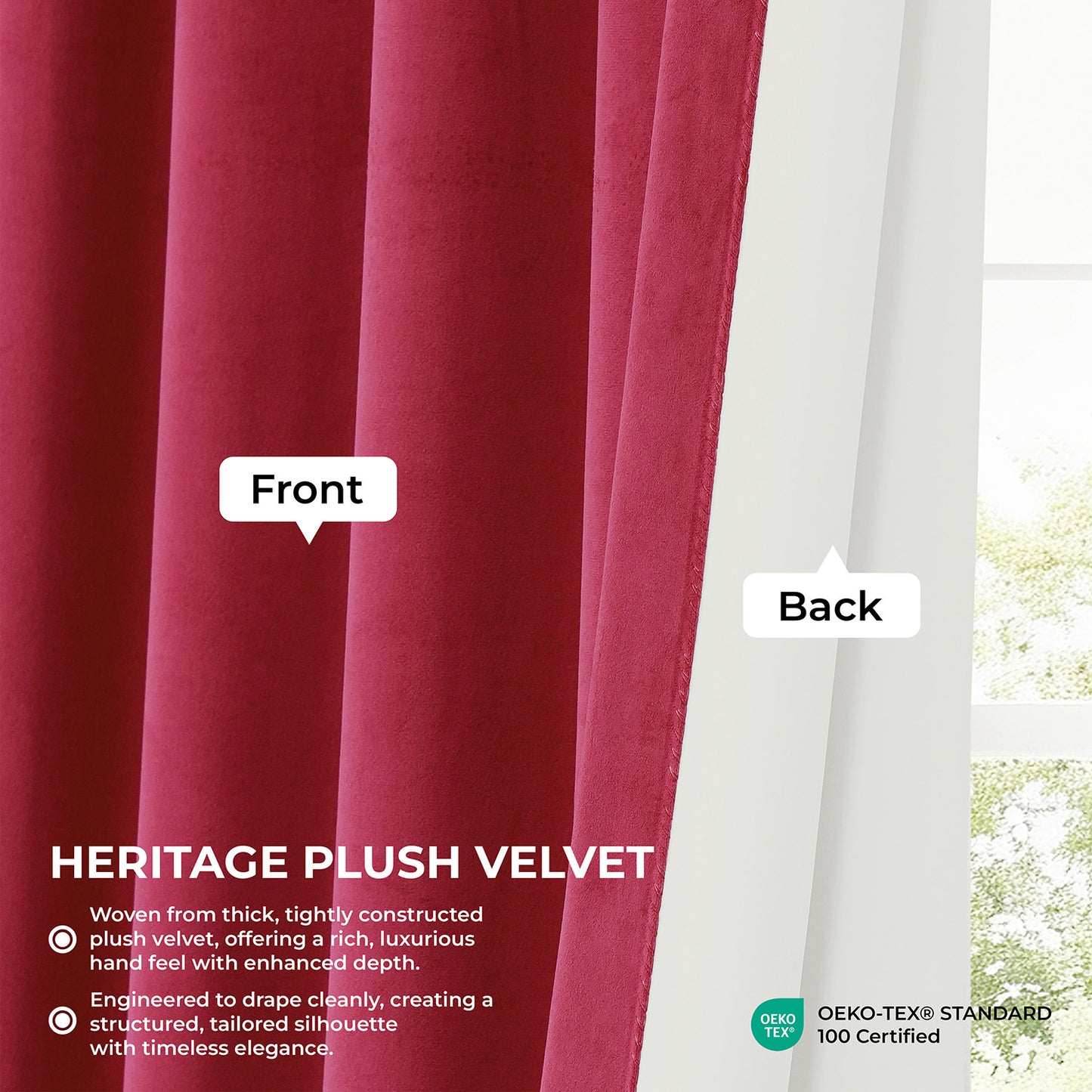 Dark Pink Heritage Plush Velvet Room Darkening Curtain
