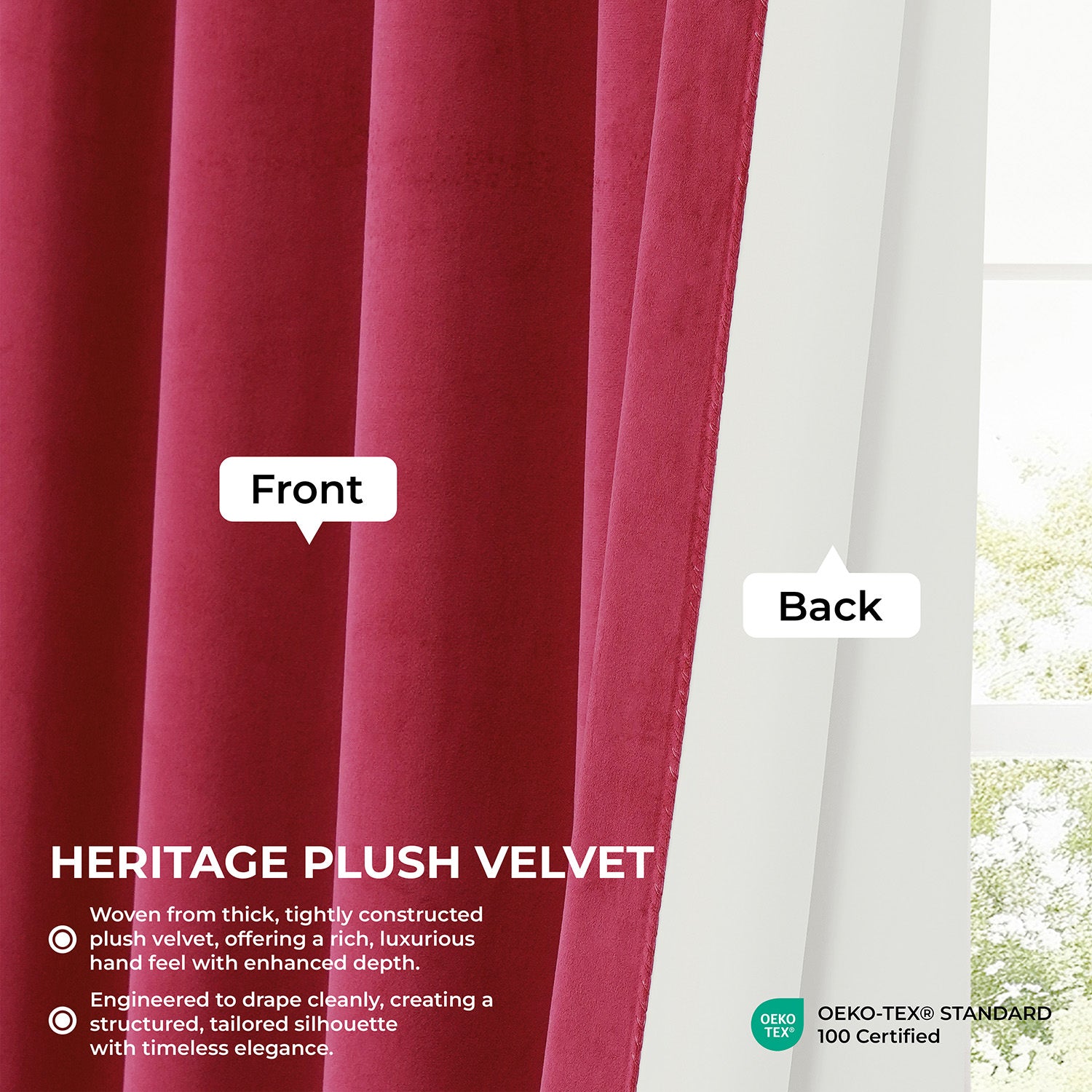 Dark Pink Heritage Plush Velvet Room Darkening Curtain