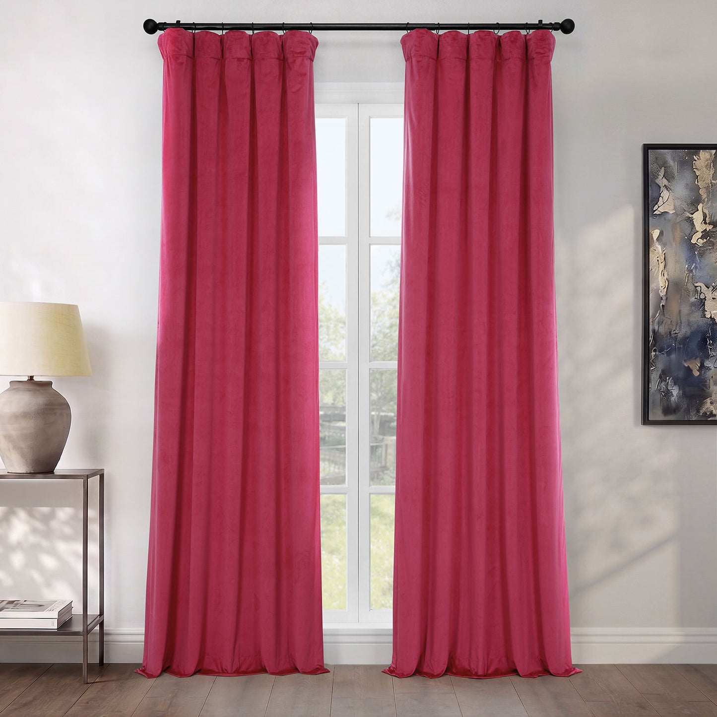 Dark Pink Heritage Plush Velvet Room Darkening Curtain