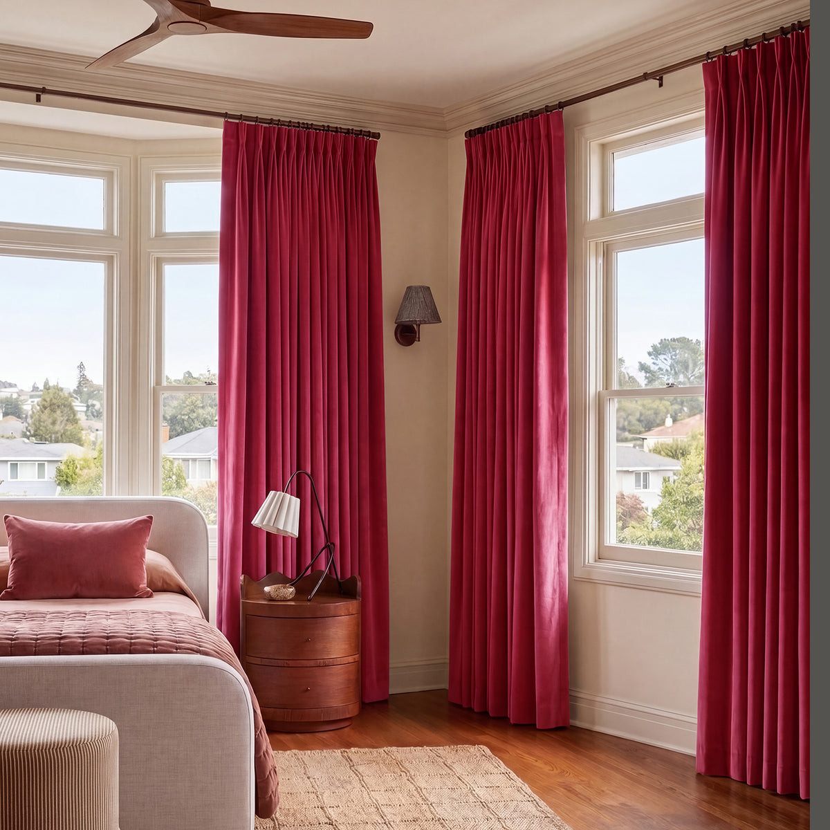 Dark Pink Heritage Plush Velvet Custom Curtain