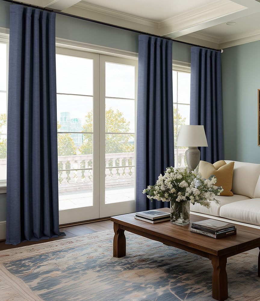 Wild Blue Textured Bellino Custom Curtain