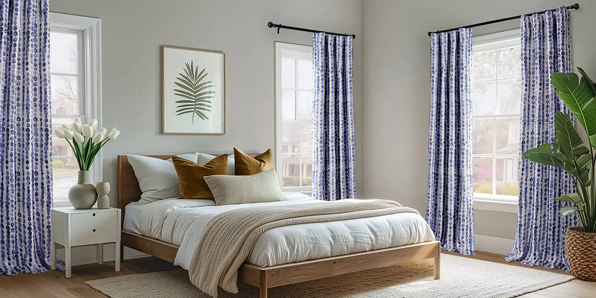 Transitional Bedroom — Dot Stripe at the Corner Windows