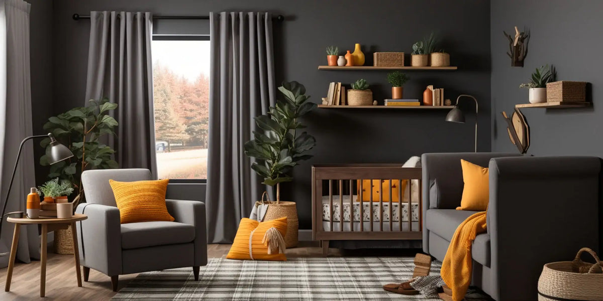 Eclectic Nursery — Soft Charcoal and Autumn Light