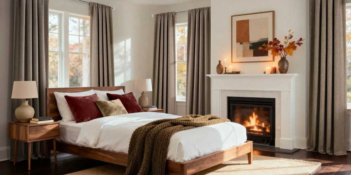 Mid-Century Bedroom — Cocoa Linen by Firelight