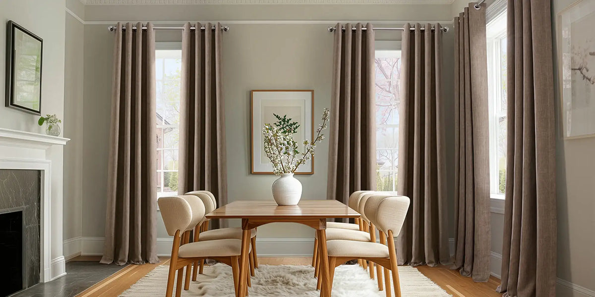 Transitional Dining Room — Cocoa Grommet at the Blossom View