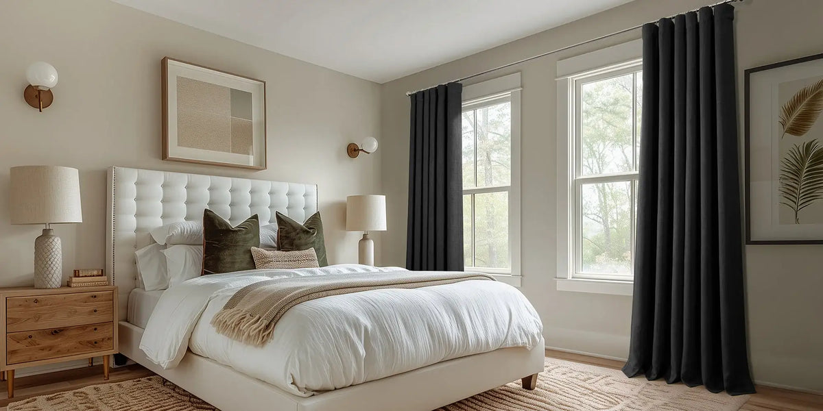Transitional Bedroom — Black Linen at the Forest Windows
