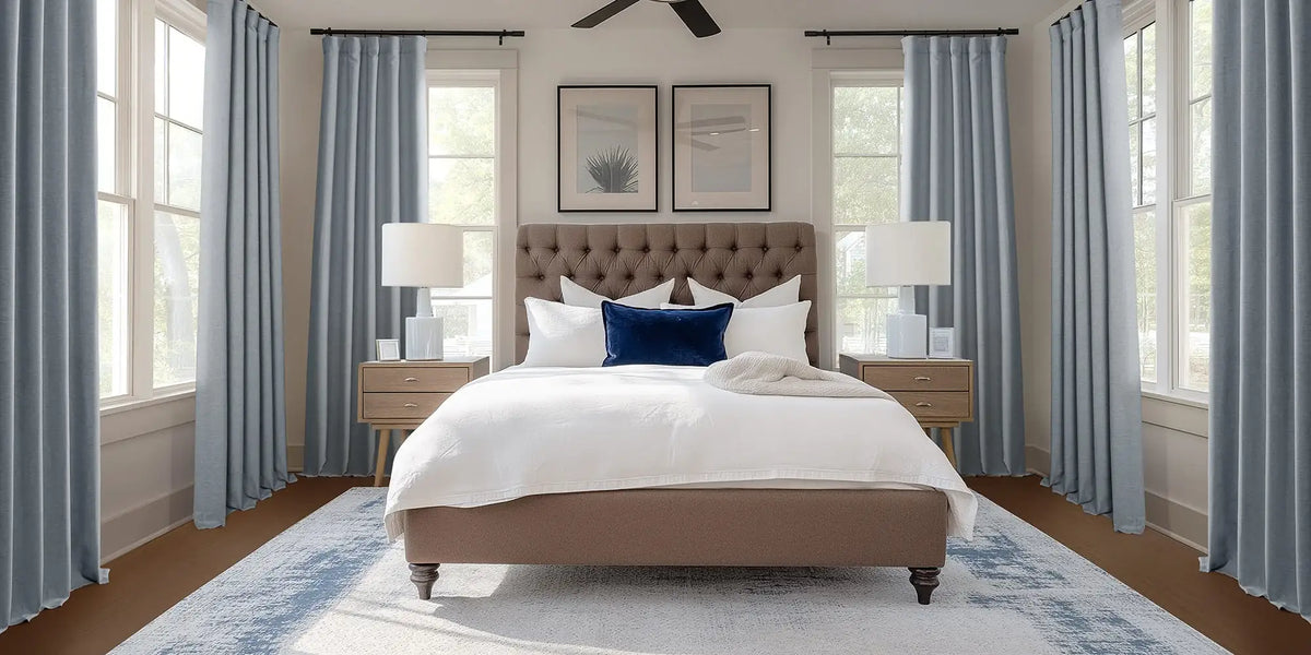 Transitional Bedroom — Gulf Blue Surrounding the Bed