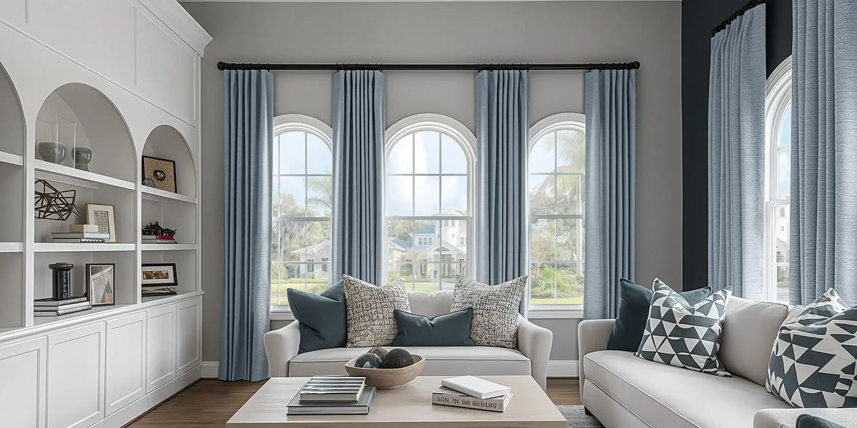 Coastal Living Room — Gulf Blue at the Arched Windows