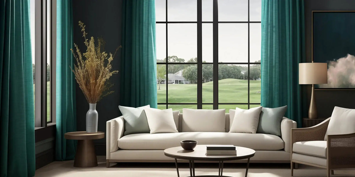 Modern Living Room — Teal Cotton and the Golf Course