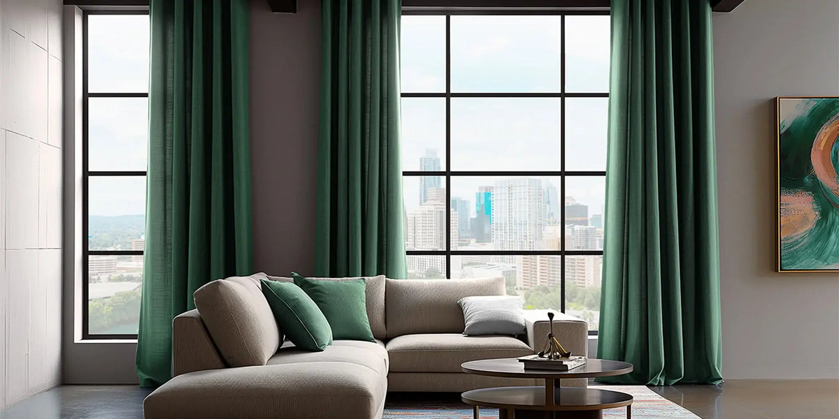 Urban Contemporary Living Room — Green Dobby and the Skyline
