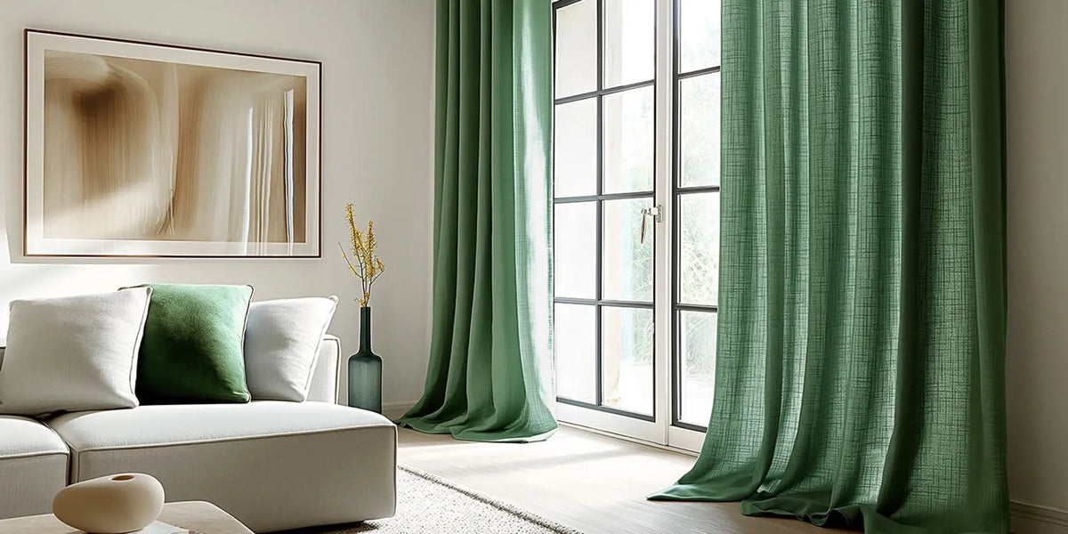 Contemporary Living Room — Sage Green Linen at the Glass Door