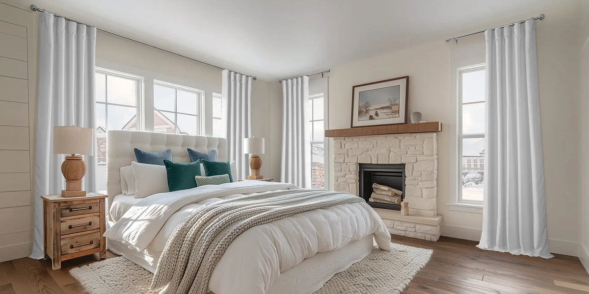 Modern Farmhouse Bedroom — White Linen at Five Windows