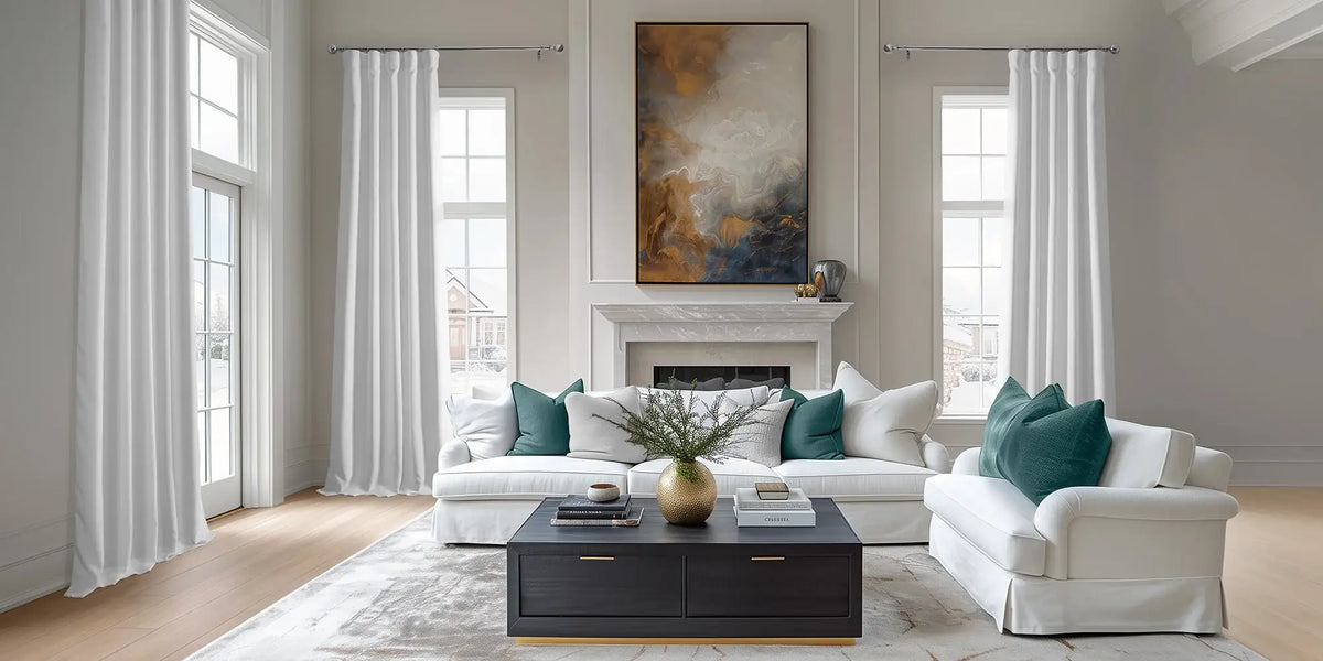 Traditional Living Room — White Linen for Grand Ceilings