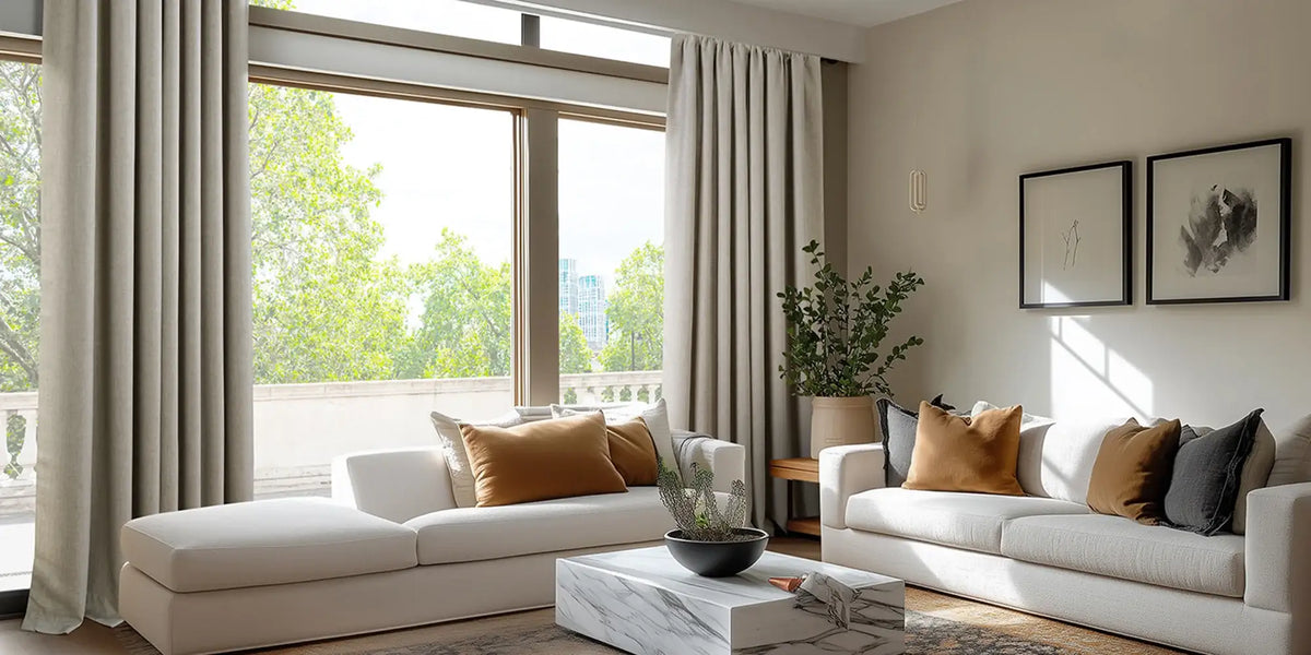 Urban Contemporary Living Room — Warm Greige at the Balcony