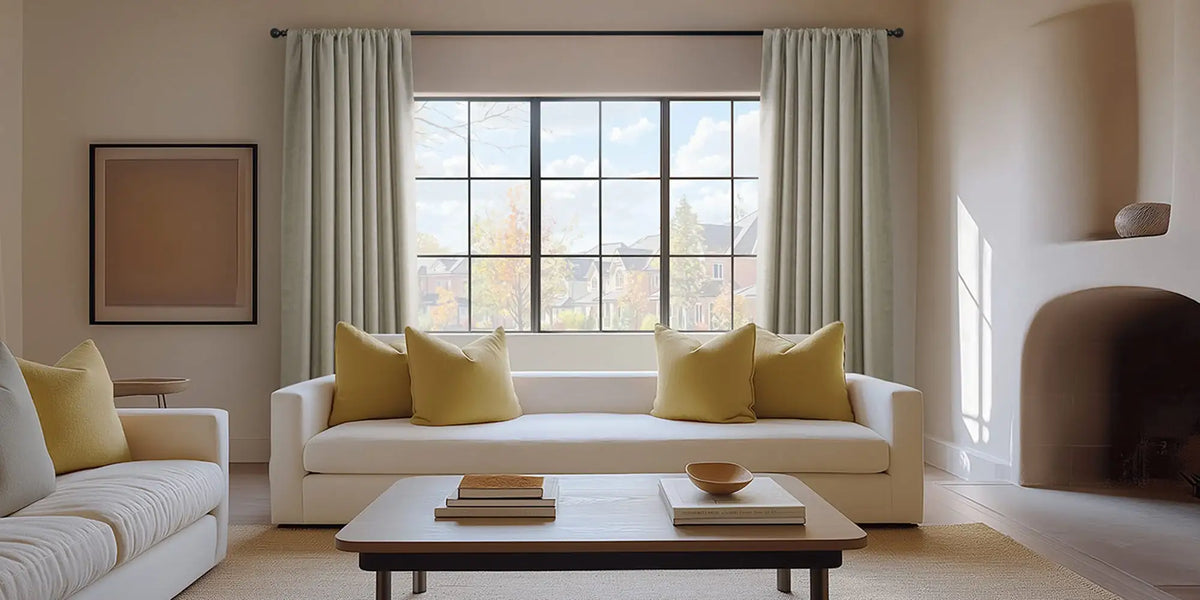 Organic Modern Living Room — Greige Linen at the Picture Window