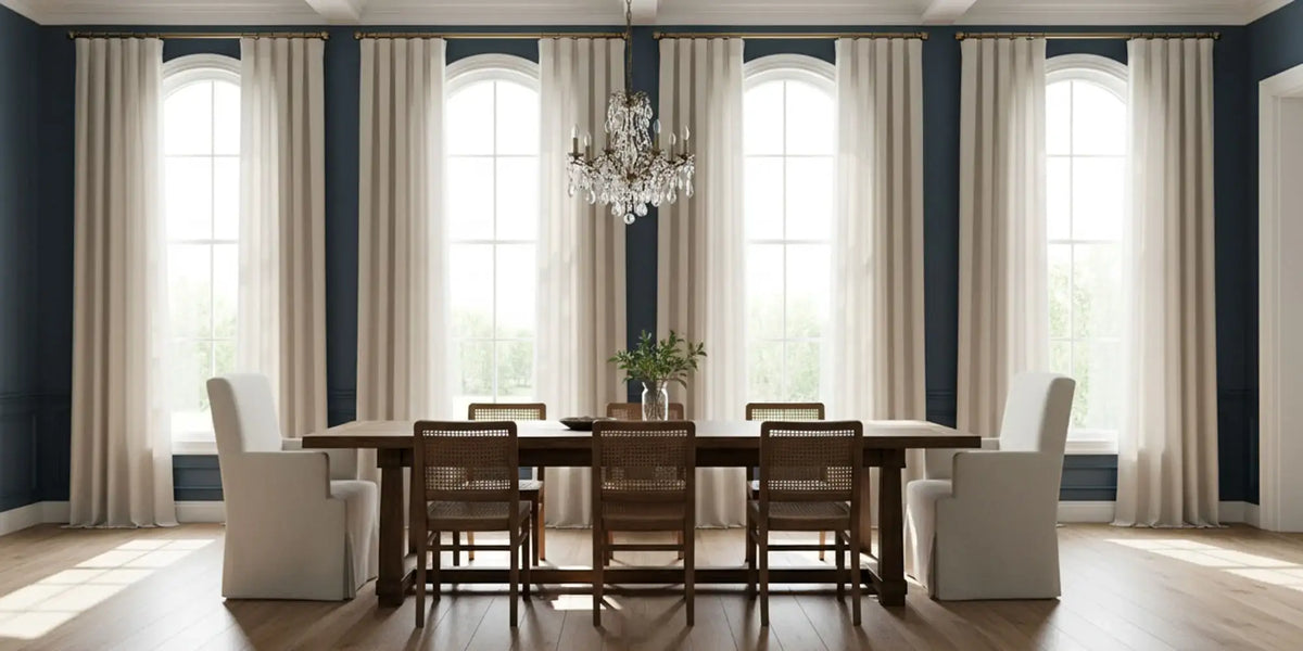 Grand Dining Room — Khaki Linen at the Arched Windows