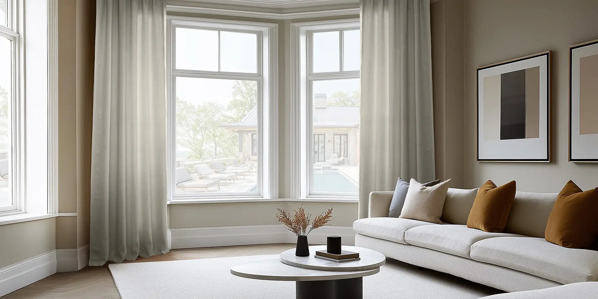 Organic Modern Living Room — Khaki Linen at the Bay Window