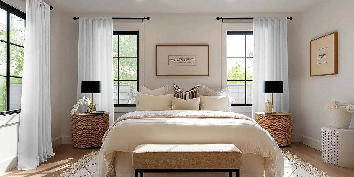 Modern Organic Bedroom — White Linen, Warm Room