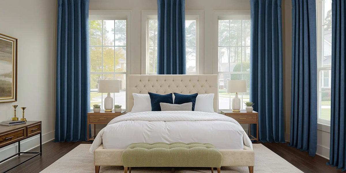 Traditional Bedroom — Blue Linen at Five Windows
