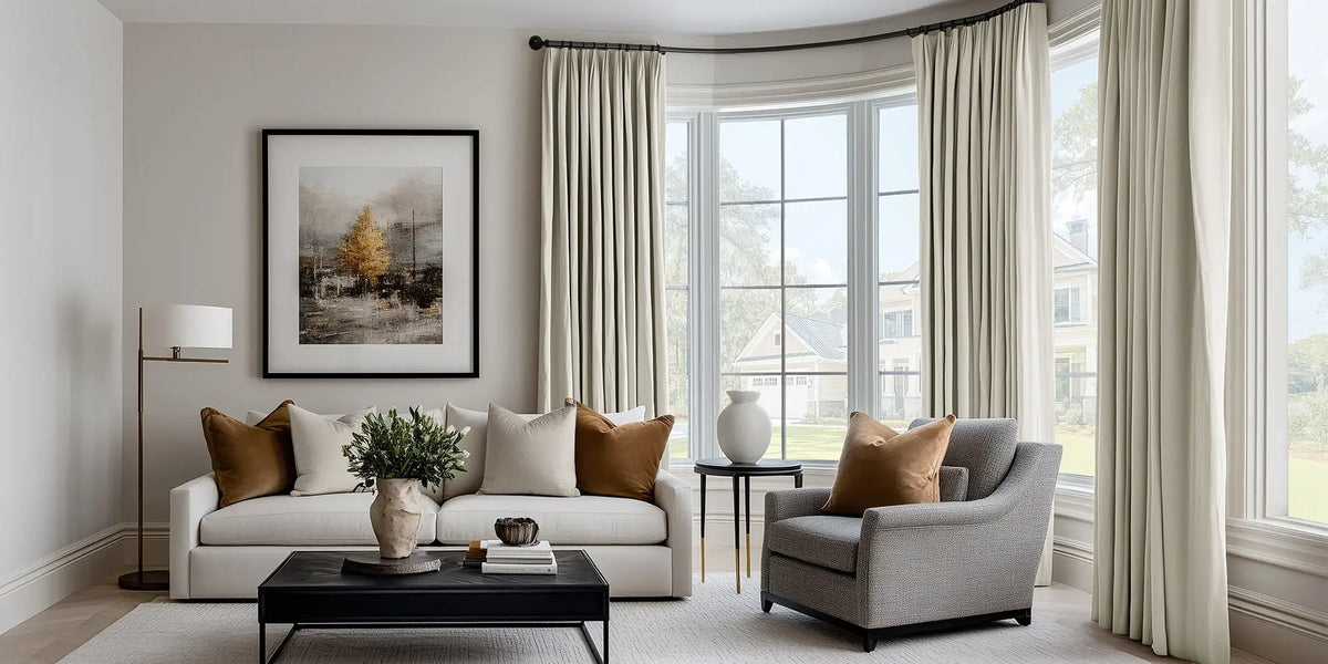 Transitional Living Room — Hazelwood Beige at the Bay Window