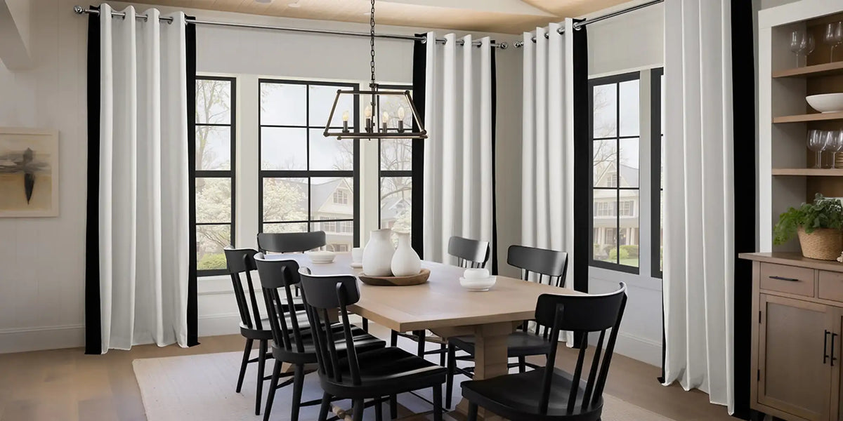 Modern Farmhouse Dining Room — White and Black Border Drama