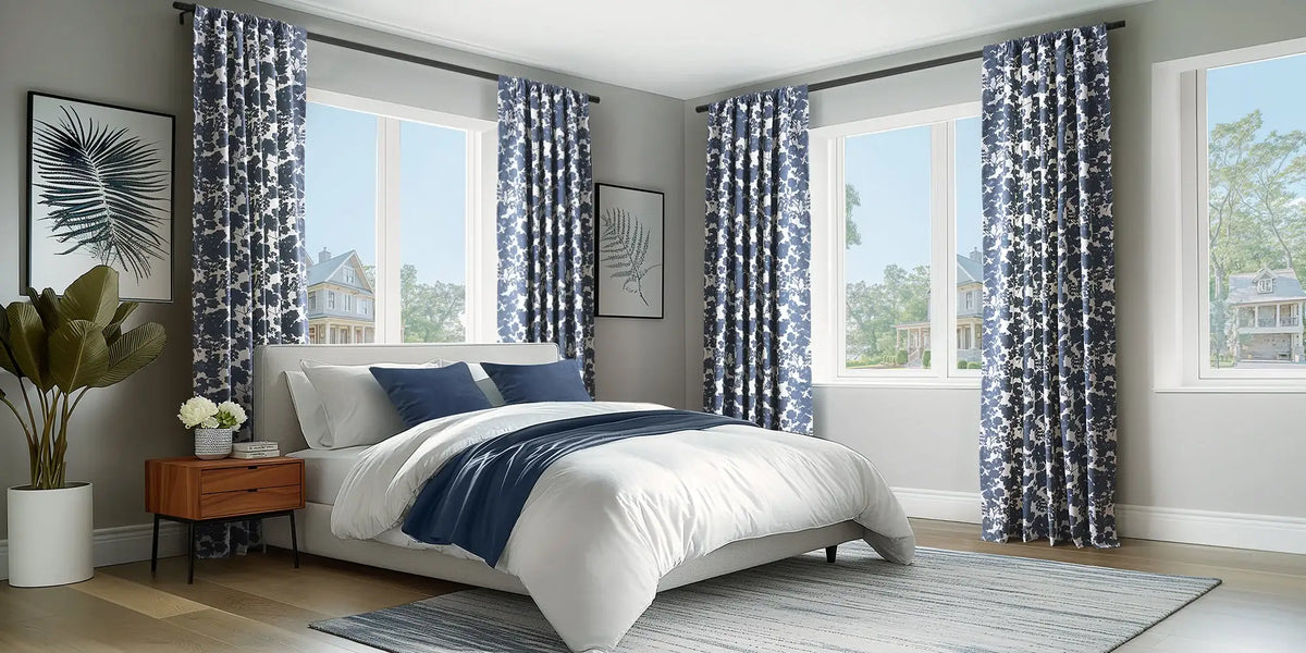 Coastal Bedroom — Blue Floral at Every Window