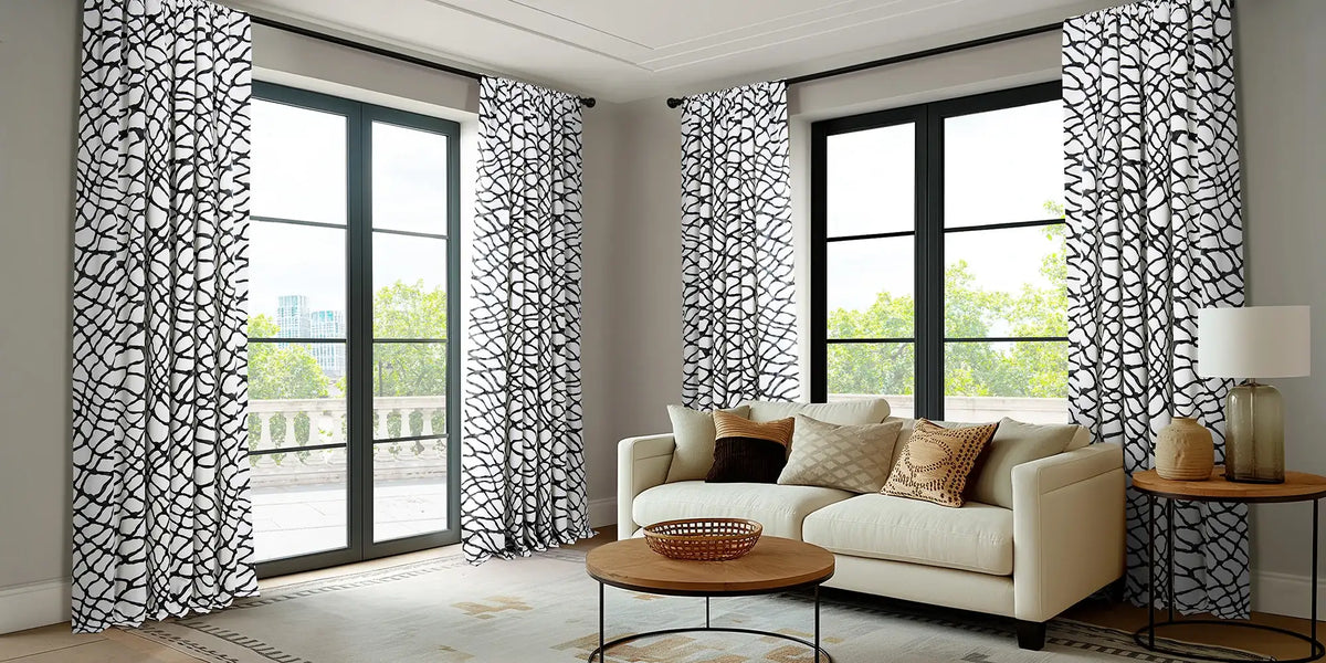 Contemporary Living Room — Bold Abstract at Every Window