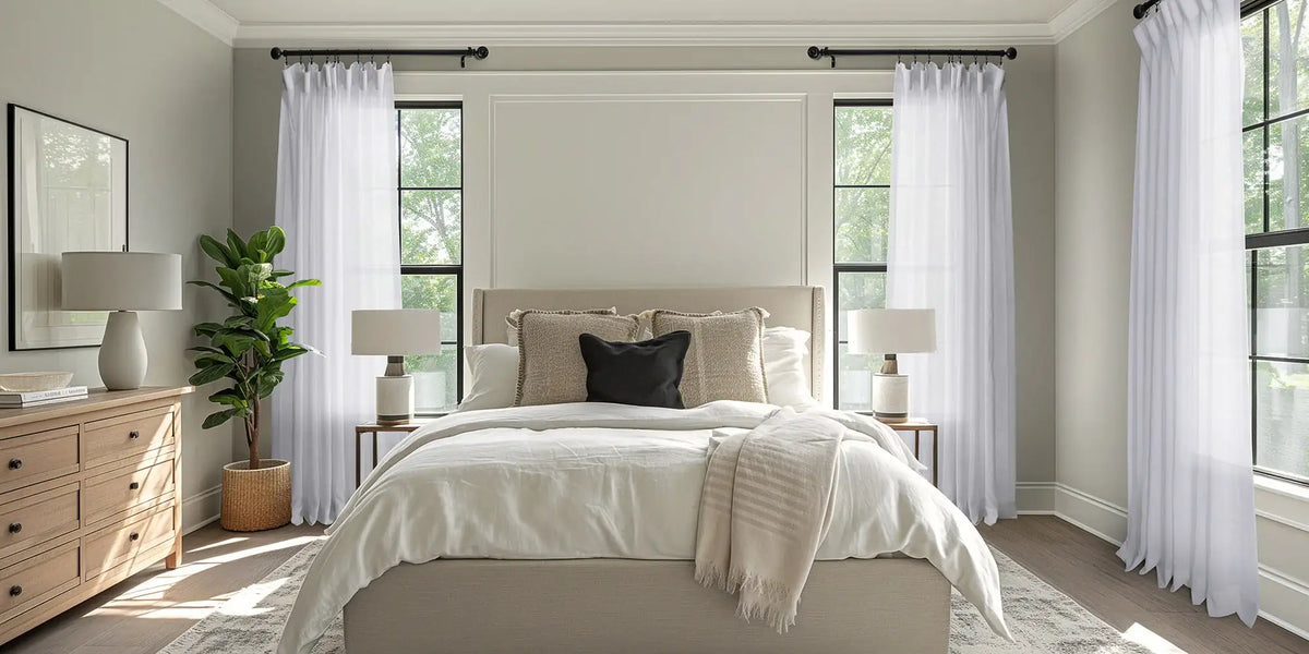 Modern Farmhouse Bedroom — Clean Windows, Calm Room
