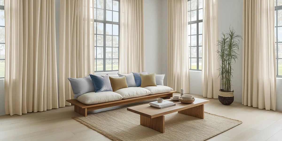 Organic Modern Living Room — Ivory Sheer at Scale
