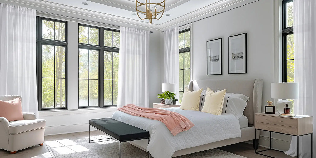 Modern Bedroom — White Voile at the Forest View