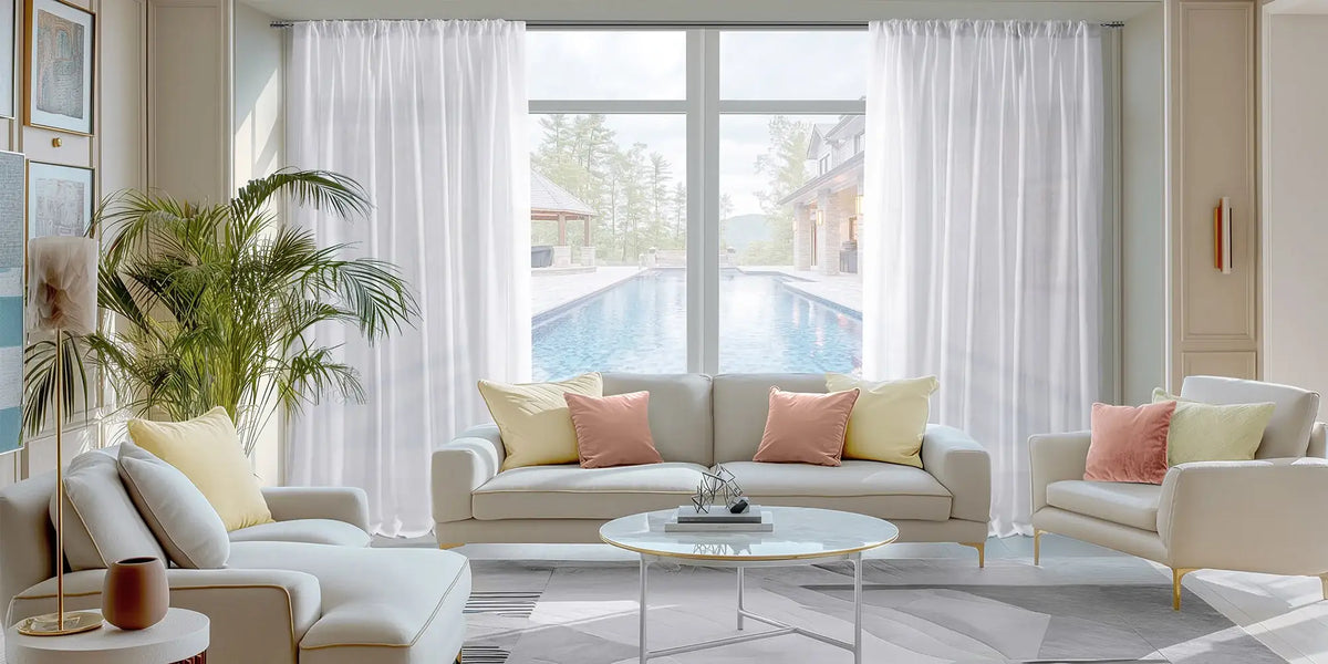 Glam Living Room — White Voile and the Pool View
