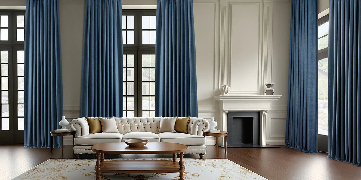 Traditional Living Room — Blue Linen for Grand Proportions